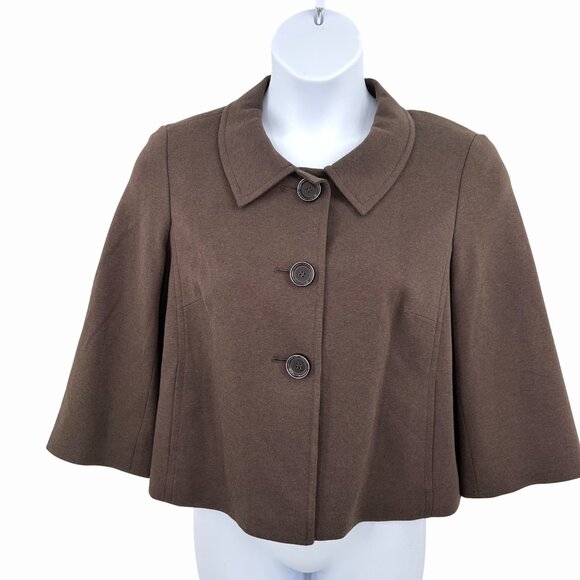 TALBOTS PETITES CROPPED BROWN BLAZER JACKET - STRETCH - 14 - Picture 1 of 5